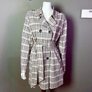 Anthropologie Solitaire trench coat large NWT plaid gray long clueless‎ preppy